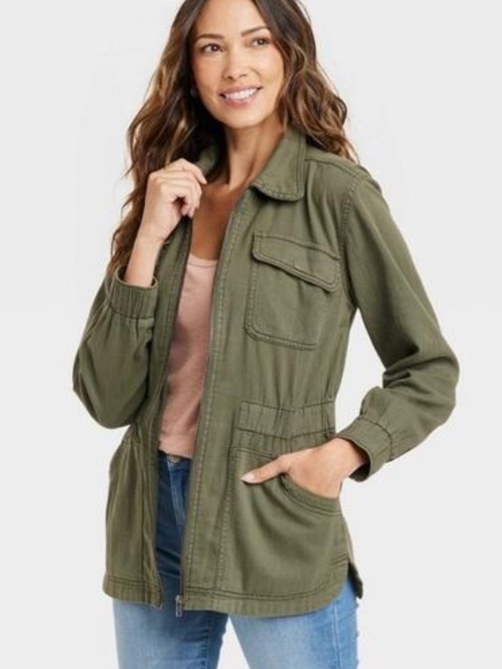 Knox Rose Olive Utility Jacket with Front Zip